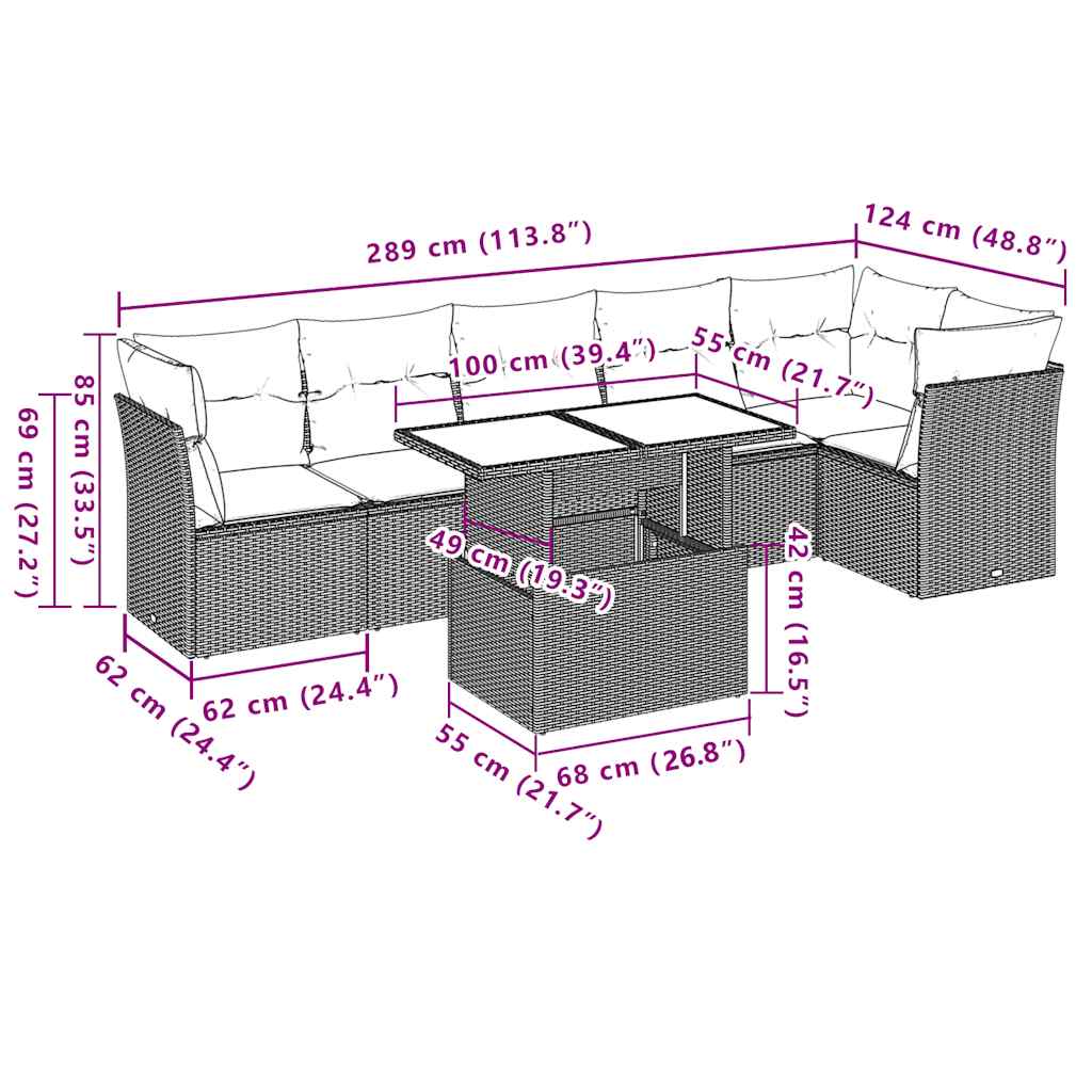 7-tlg. Garten-Sofagarnitur mit Kissen Schwarz Poly Rattan