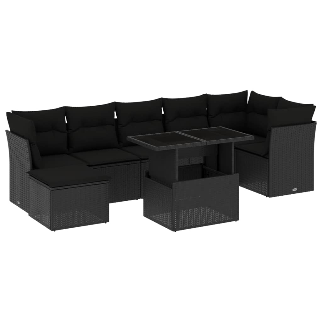 8-tlg. Garten-Sofagarnitur mit Kissen Schwarz Poly Rattan