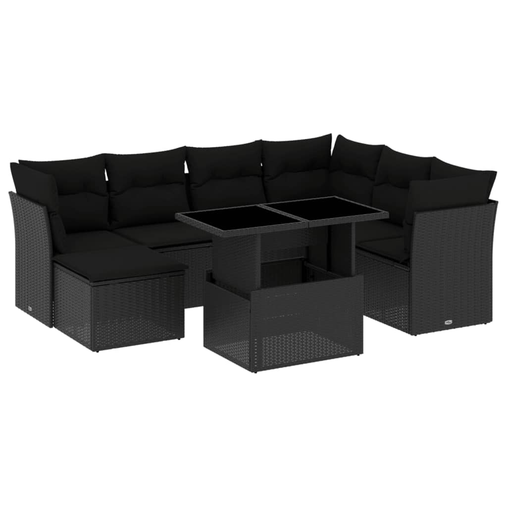 8-tlg. Garten-Sofagarnitur mit Kissen Schwarz Poly Rattan