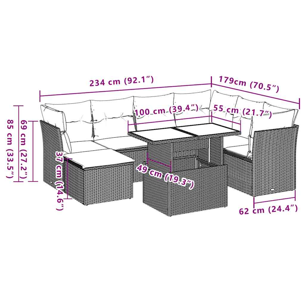 8-tlg. Garten-Sofagarnitur mit Kissen Schwarz Poly Rattan