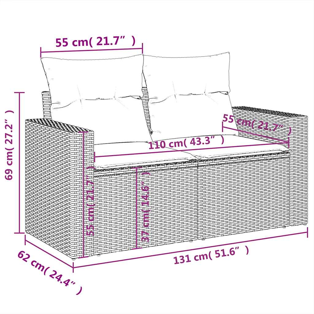 6-tlg. Garten-Sofagarnitur mit Kissen Schwarz Poly Rattan