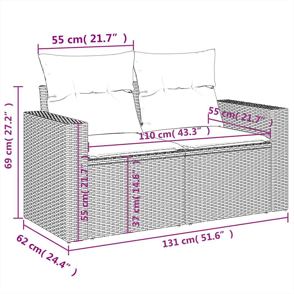 6-tlg. Garten-Sofagarnitur mit Kissen Schwarz Poly Rattan