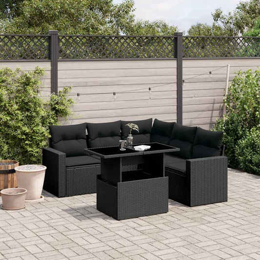 6-tlg. Garten-Sofagarnitur mit Kissen Schwarz Poly Rattan