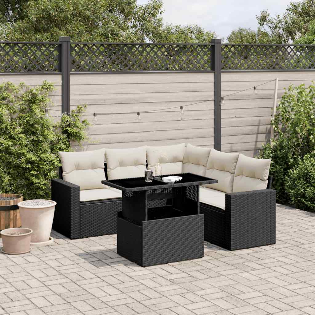 6-tlg. Garten-Sofagarnitur mit Kissen Schwarz Poly Rattan