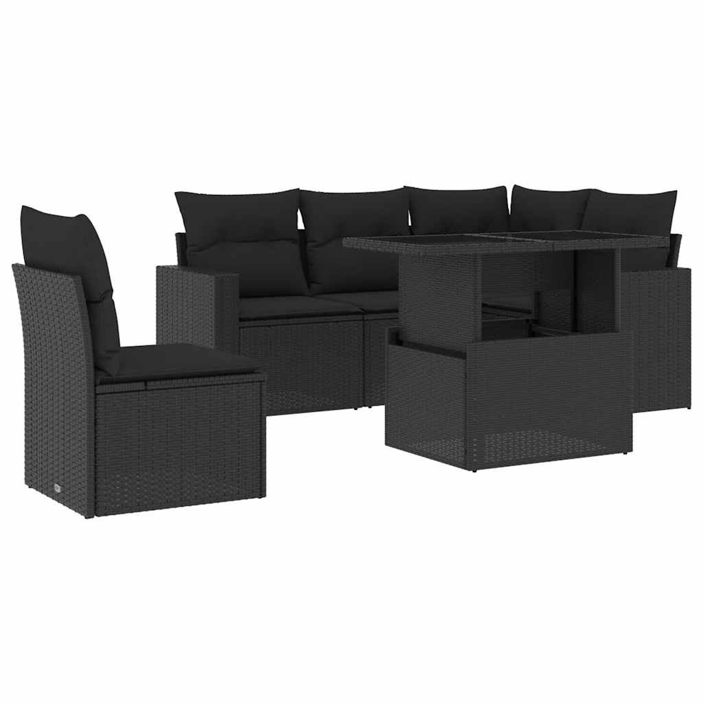 6-tlg. Garten-Sofagarnitur mit Kissen Schwarz Poly Rattan