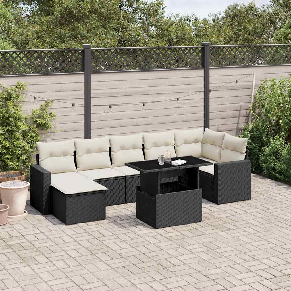 8-tlg. Garten-Sofagarnitur mit Kissen Schwarz Poly Rattan