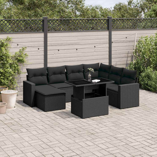 8-tlg. Garten-Sofagarnitur mit Kissen Schwarz Poly Rattan