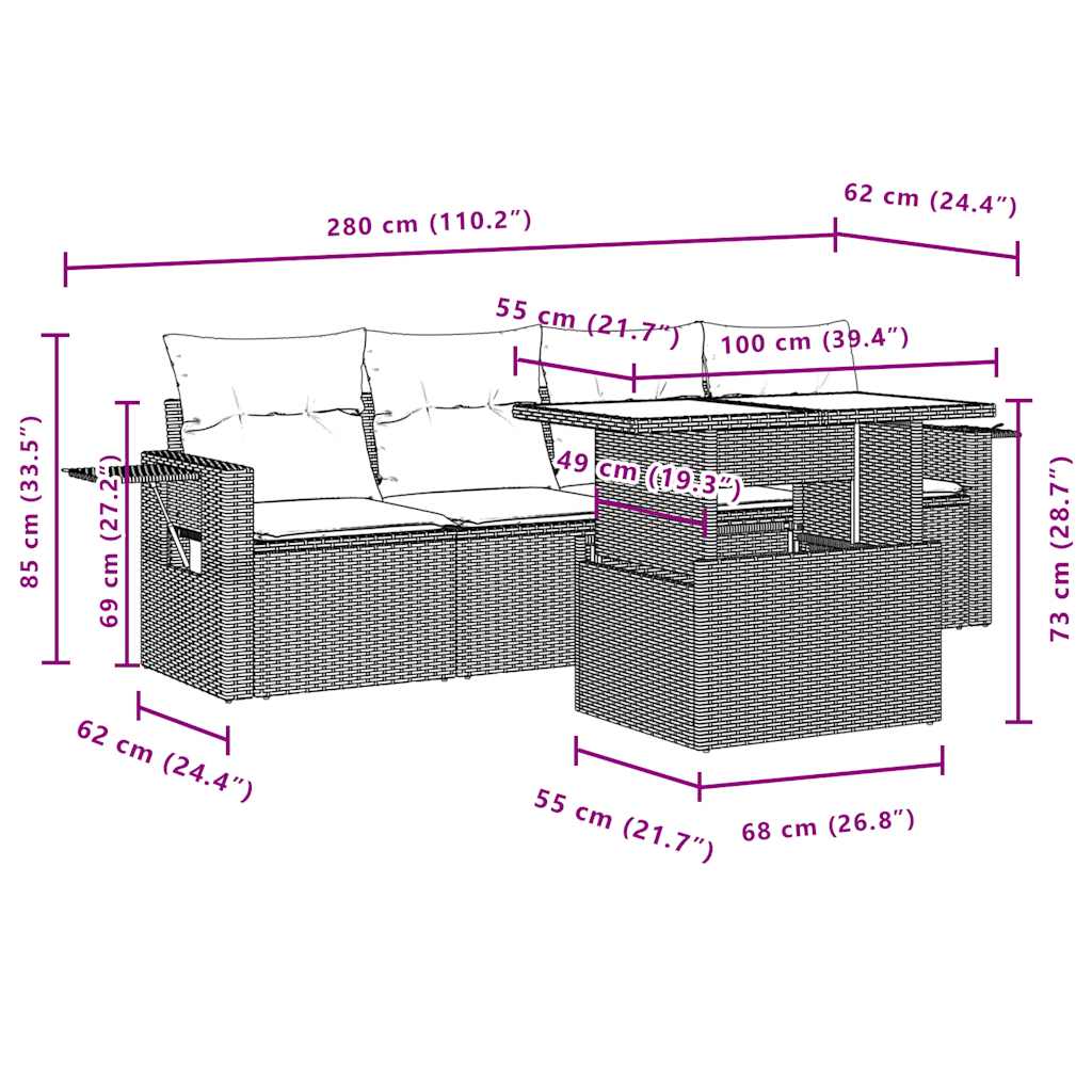 7-tlg. Garten-Sofagarnitur mit Kissen Schwarz Poly Rattan