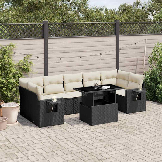 8-tlg. Garten-Sofagarnitur mit Kissen Schwarz Poly Rattan