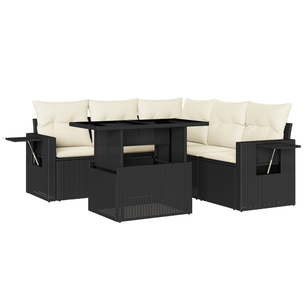 6-tlg. Garten-Sofagarnitur mit Kissen Schwarz Poly Rattan