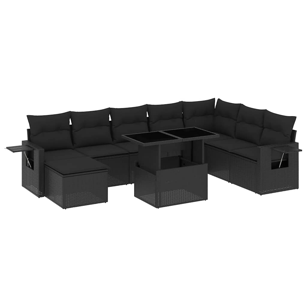 8-tlg. Garten-Sofagarnitur mit Kissen Schwarz Poly Rattan