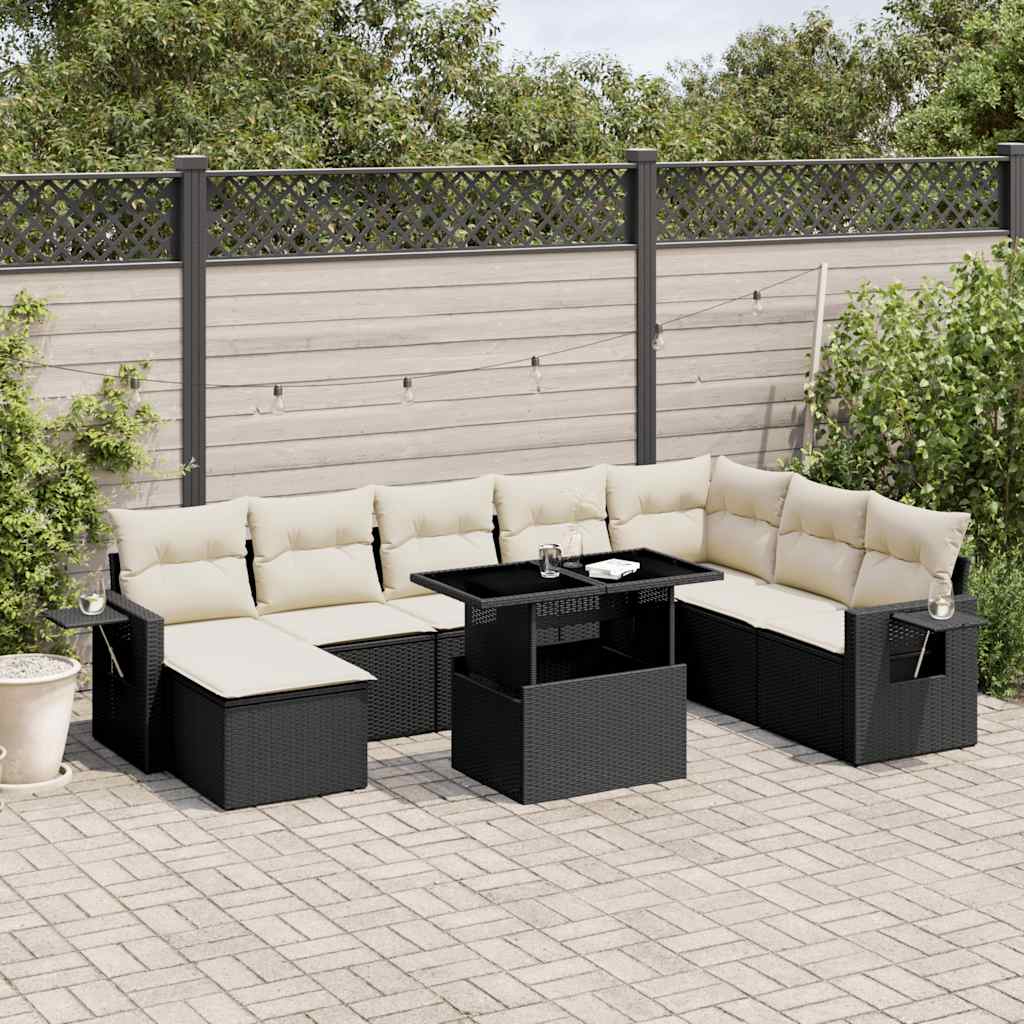 8-tlg. Garten-Sofagarnitur mit Kissen Schwarz Poly Rattan