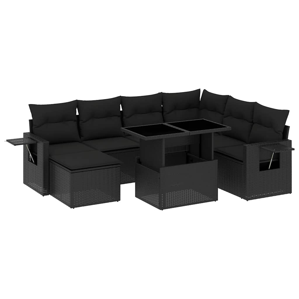 9-tlg. Garten-Sofagarnitur mit Kissen Schwarz Poly Rattan