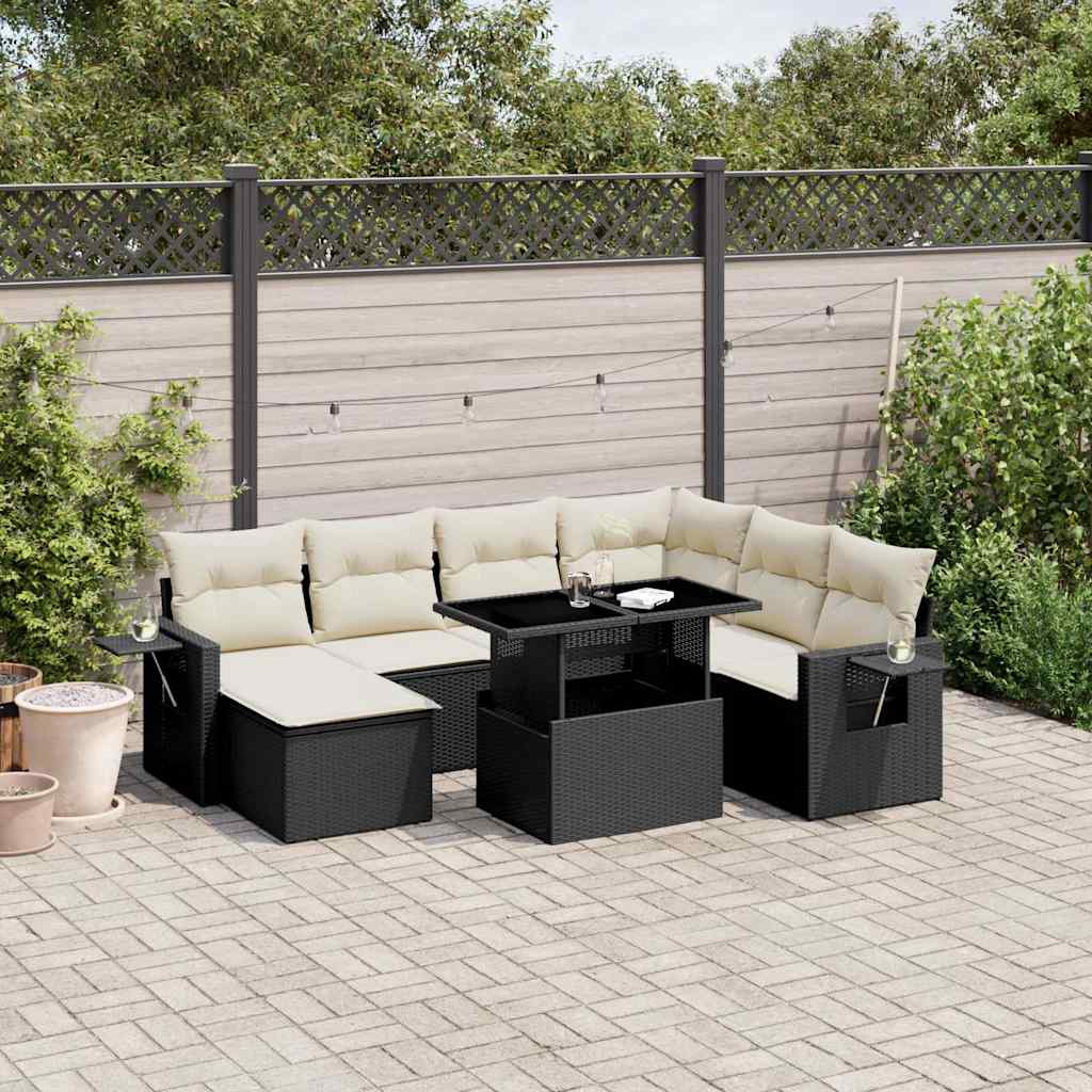 9-tlg. Garten-Sofagarnitur mit Kissen Schwarz Poly Rattan