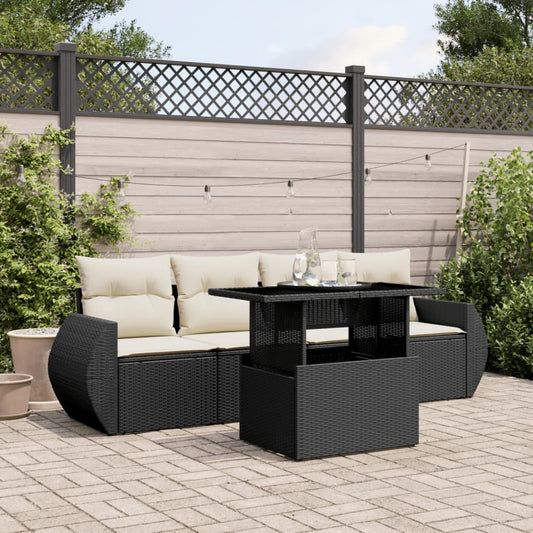 5-tlg. Garten-Sofagarnitur mit Kissen Schwarz Poly Rattan