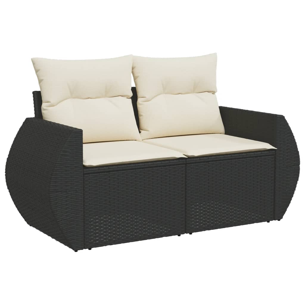 9-tlg. Garten-Sofagarnitur mit Kissen Schwarz Poly Rattan