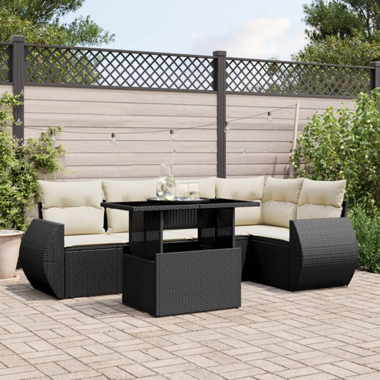 6-tlg. Garten-Sofagarnitur mit Kissen Schwarz Poly Rattan