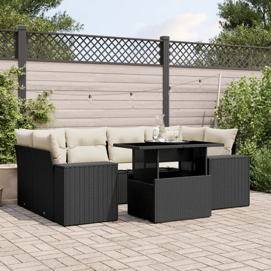 7-tlg. Garten-Sofagarnitur mit Kissen Schwarz Poly Rattan