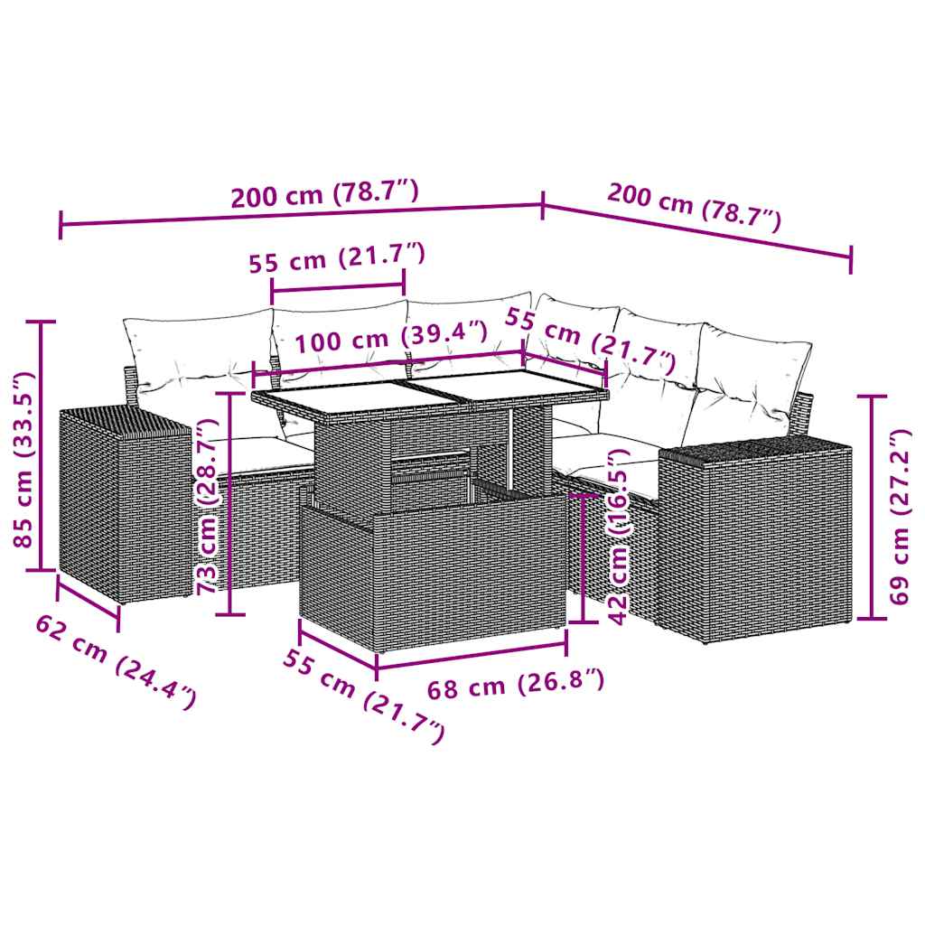 6-tlg. Garten-Sofagarnitur mit Kissen Schwarz Poly Rattan