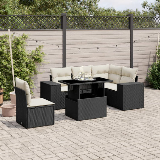 6-tlg. Garten-Sofagarnitur mit Kissen Schwarz Poly Rattan