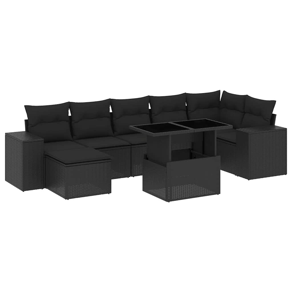 8-tlg. Garten-Sofagarnitur mit Kissen Schwarz Poly Rattan