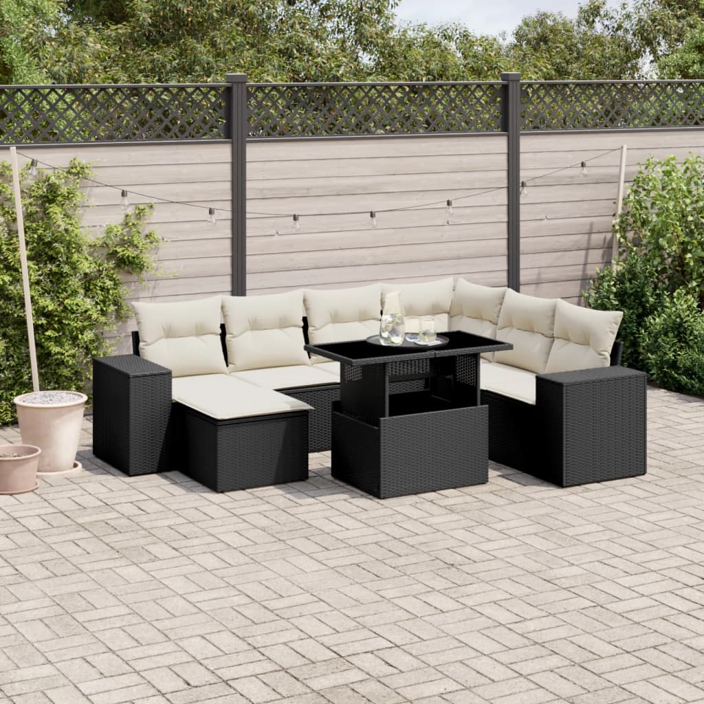 8-tlg. Garten-Sofagarnitur mit Kissen Schwarz Poly Rattan