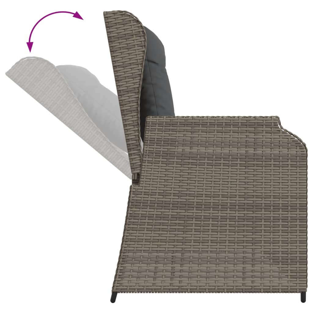 3-tlg. Garten-Lounge-Set mit Kissen Grau Poly Rattan