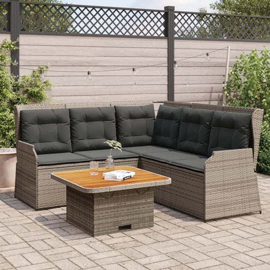 4-tlg. Garten-Lounge-Set mit Kissen Grau Poly Rattan