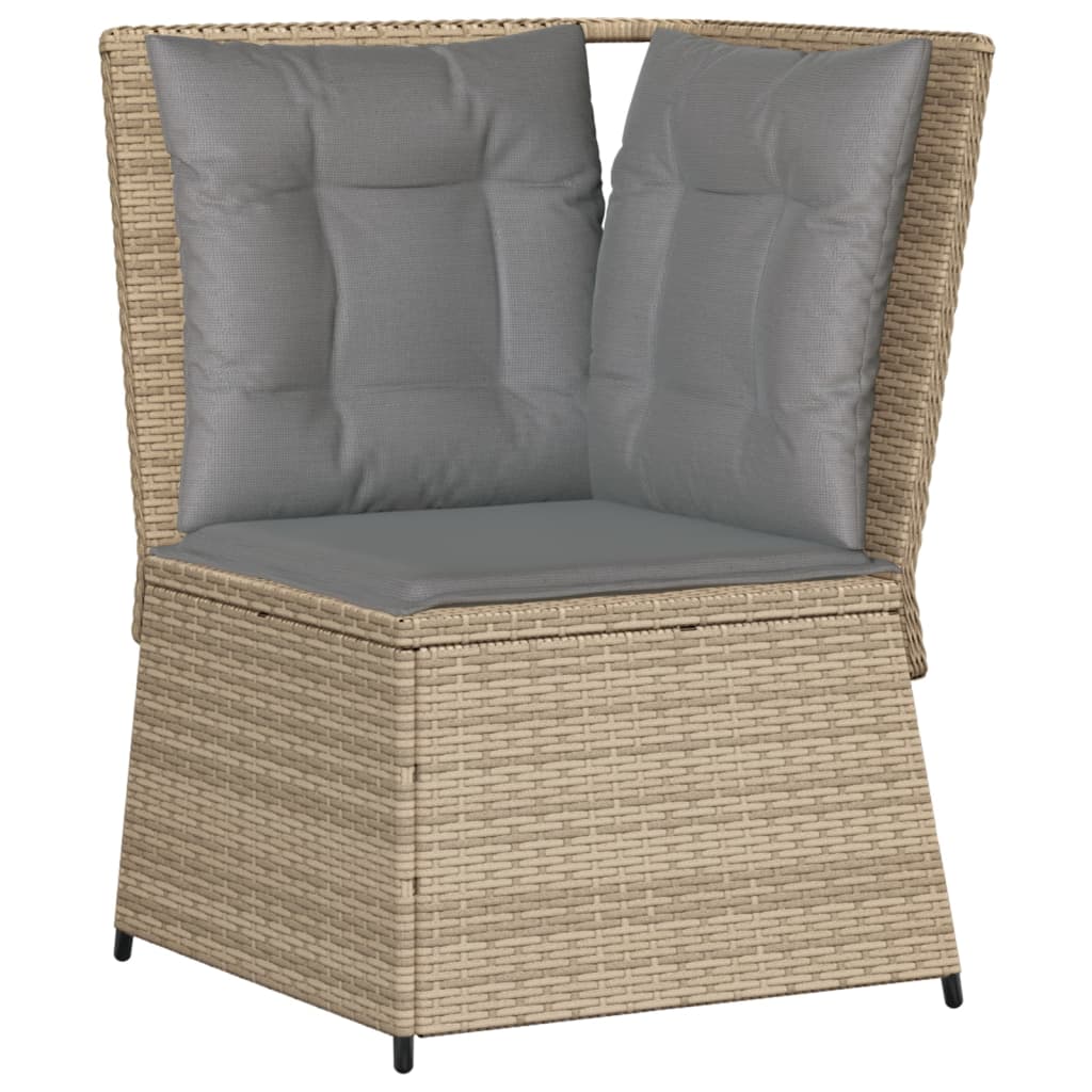 4-tlg. Garten-Lounge-Set mit Kissen Beige Poly Rattan