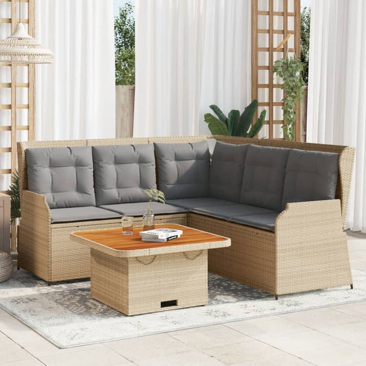 4-tlg. Garten-Lounge-Set mit Kissen Beige Poly Rattan