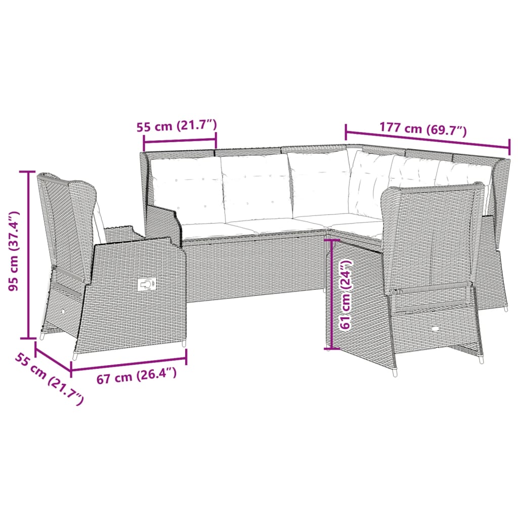 5-tlg. Garten-Lounge-Set mit Kissen Braun Poly Rattan