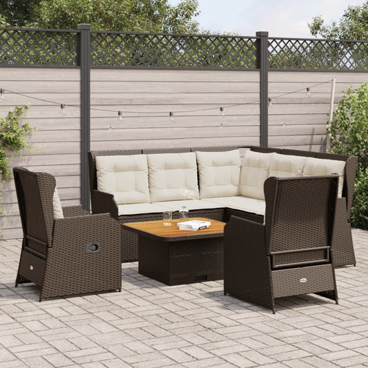 5-tlg. Garten-Lounge-Set mit Kissen Braun Poly Rattan