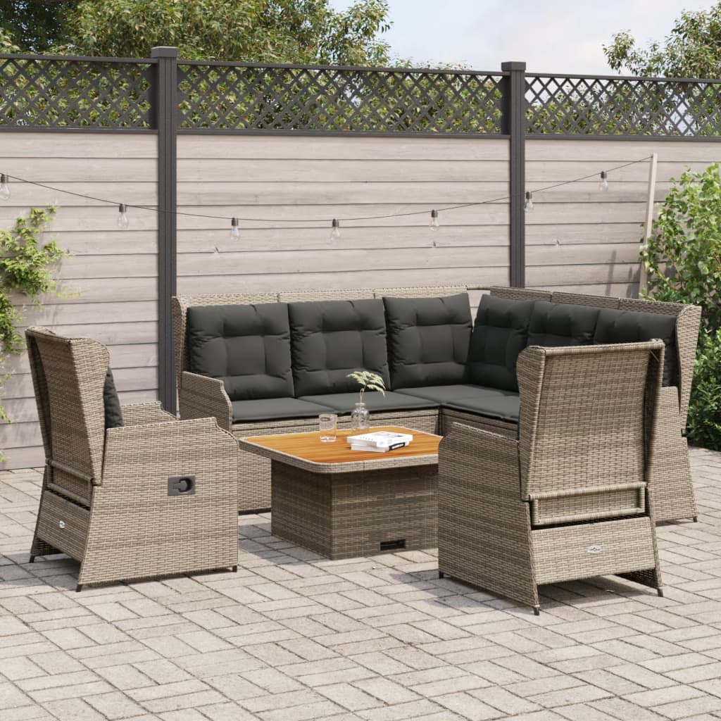 5-tlg. Garten-Lounge-Set mit Kissen Grau Poly Rattan