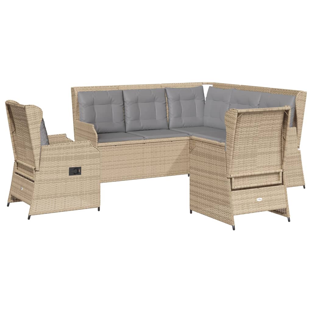 5-tlg. Garten-Lounge-Set mit Kissen Beige Poly Rattan