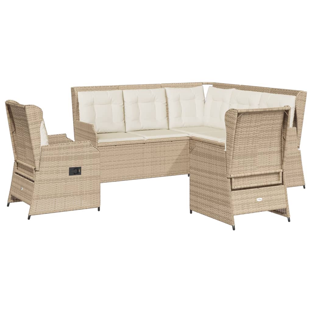 5-tlg. Garten-Lounge-Set mit Kissen Beige Poly Rattan