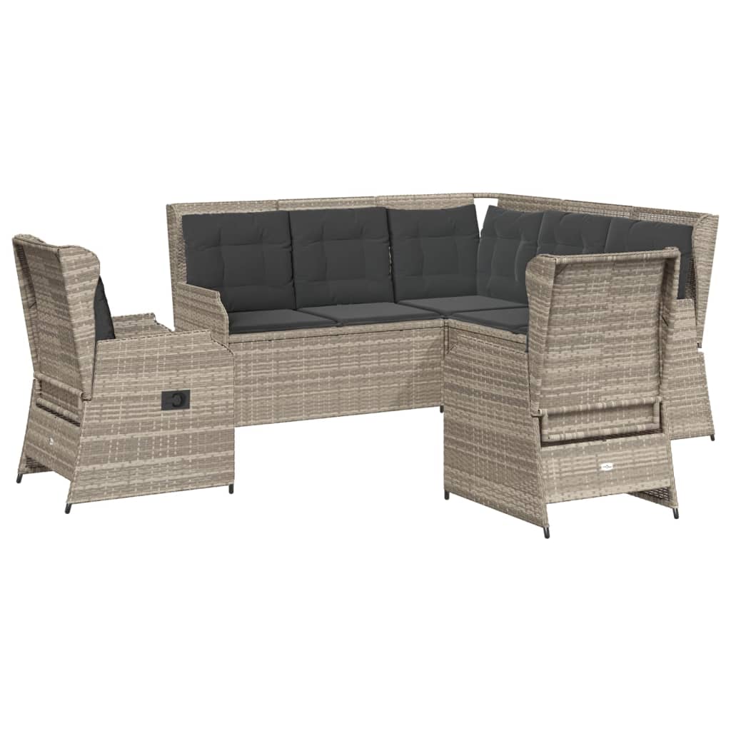 5-tlg. Garten-Lounge-Set mit Kissen Hellgrau Poly Rattan