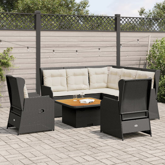 6-tlg. Garten-Lounge-Set mit Kissen Schwarz Poly Rattan