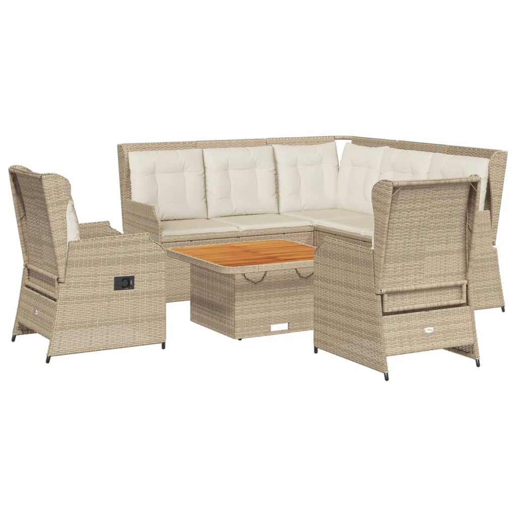 6-tlg. Garten-Lounge-Set mit Kissen Beige Poly Rattan