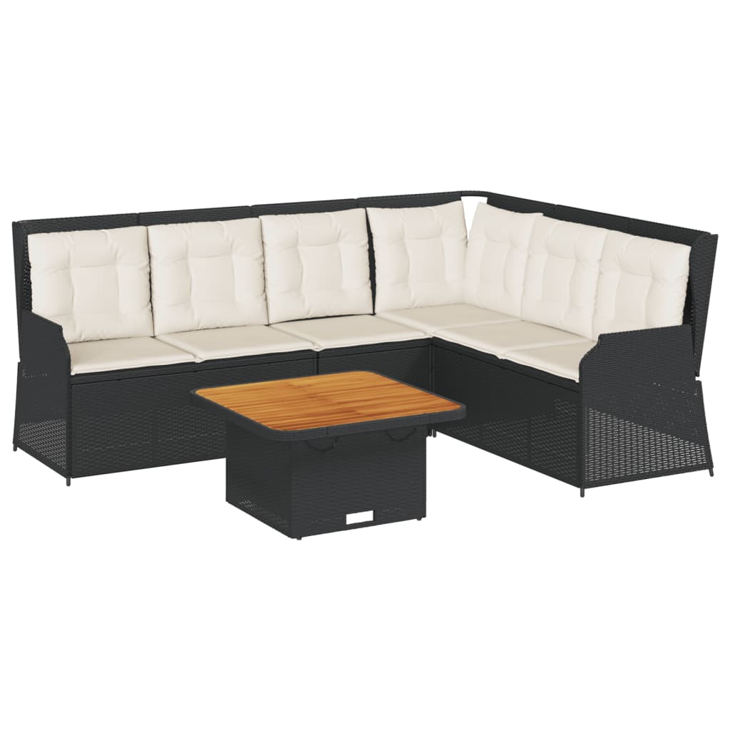 5-tlg. Garten-Lounge-Set mit Kissen Schwarz Poly Rattan