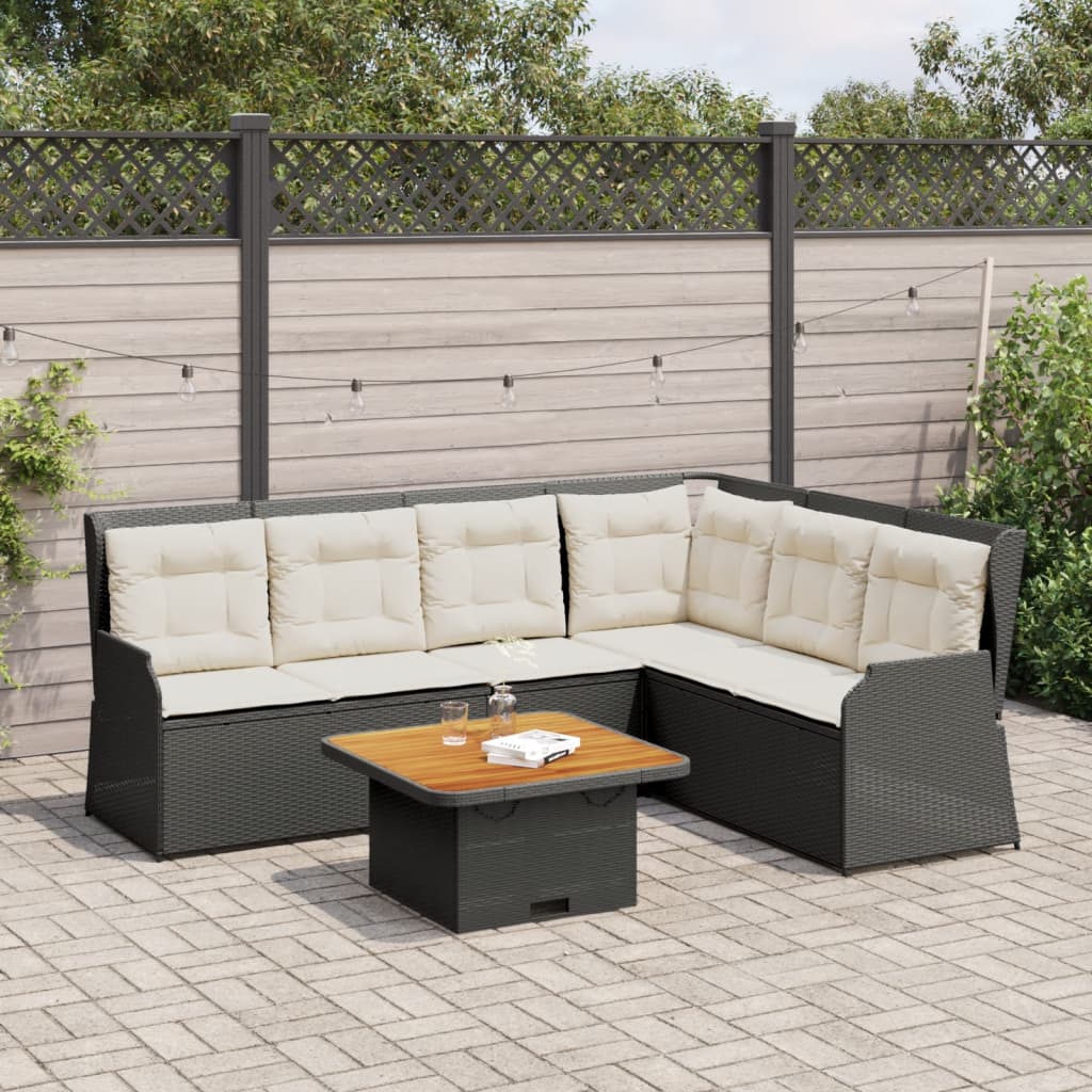 5-tlg. Garten-Lounge-Set mit Kissen Schwarz Poly Rattan