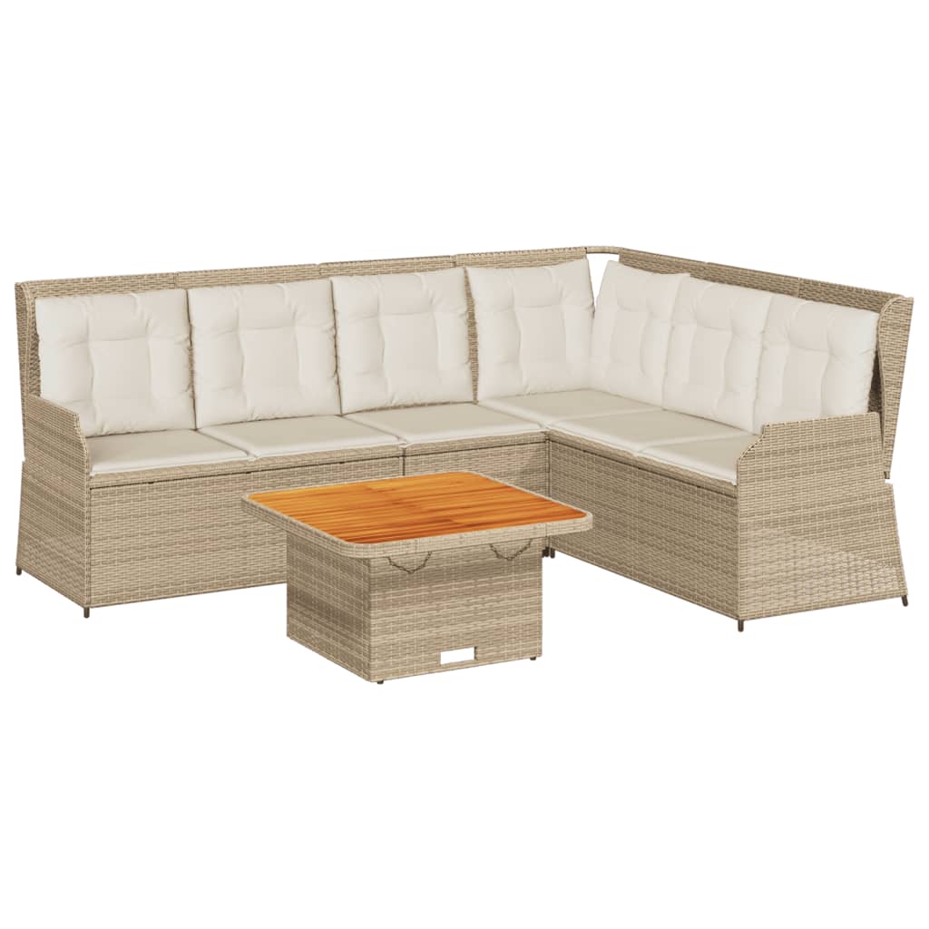 5-tlg. Garten-Lounge-Set mit Kissen Beige Poly Rattan