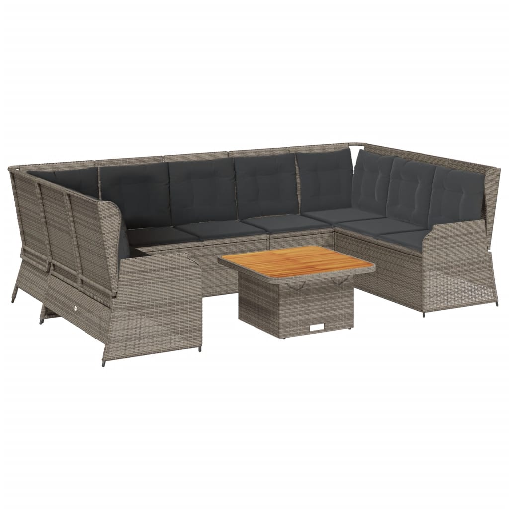 7-tlg. Garten-Lounge-Set mit Kissen Grau Poly Rattan