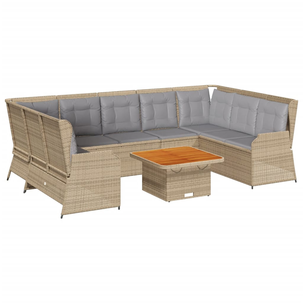 7-tlg. Garten-Lounge-Set mit Kissen Beige Poly Rattan