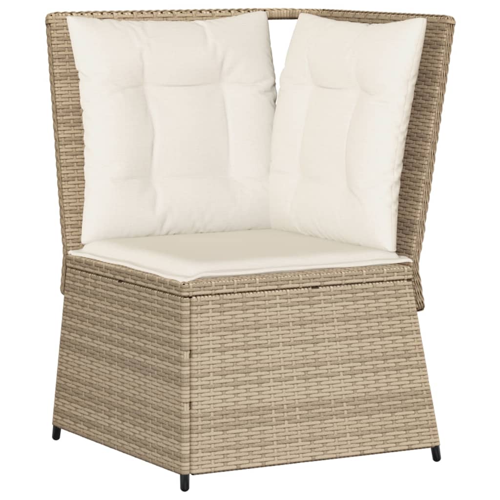 7-tlg. Garten-Lounge-Set mit Kissen Beige Poly Rattan