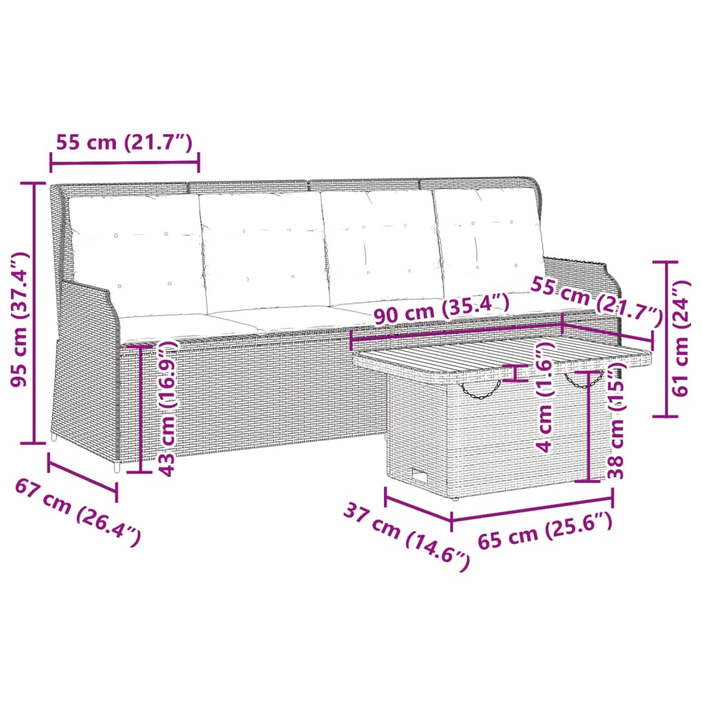 3-tlg. Garten-Lounge-Set mit Kissen Grau Poly Rattan