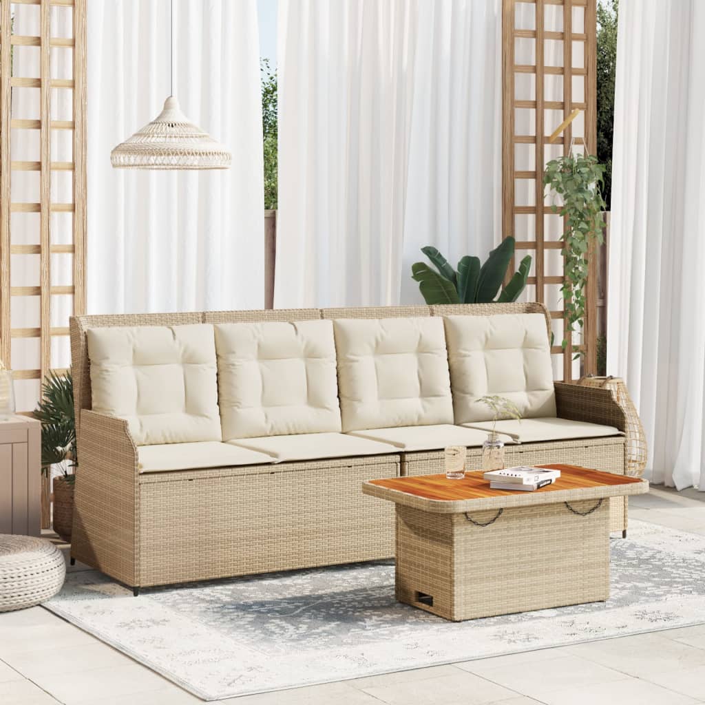 3-tlg. Garten-Lounge-Set mit Kissen Beige Poly Rattan