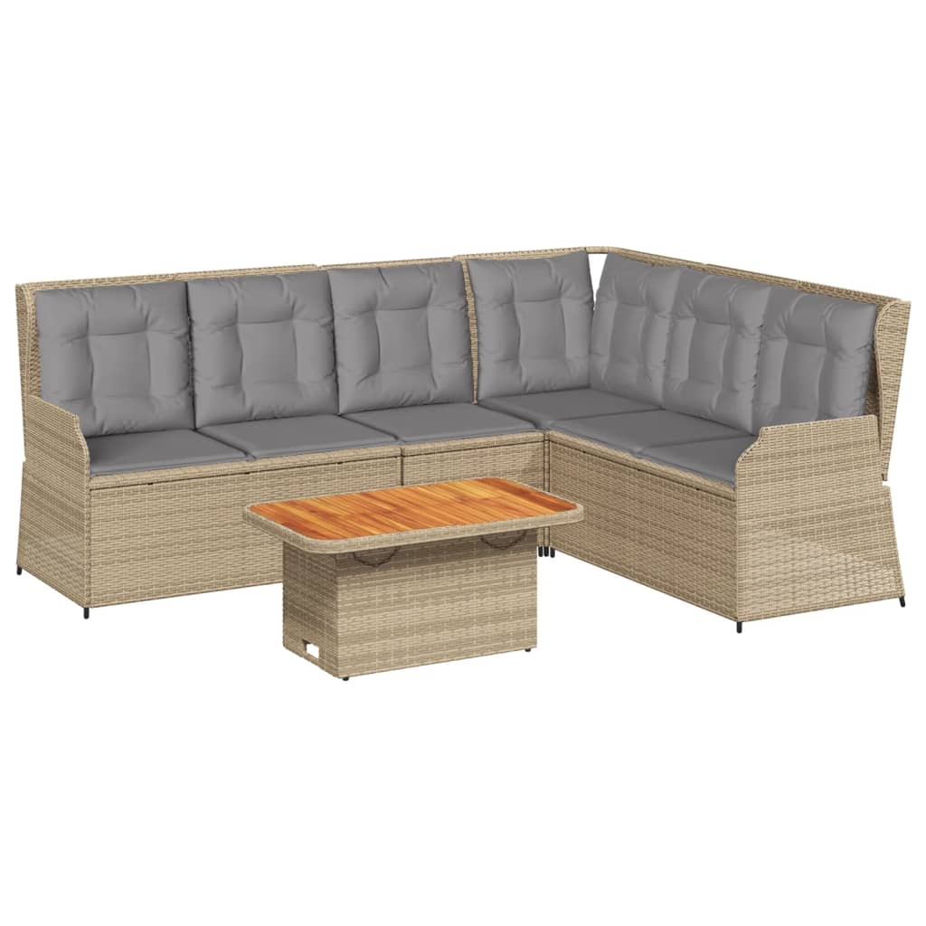 5-tlg. Garten-Lounge-Set mit Kissen Beige Poly Rattan