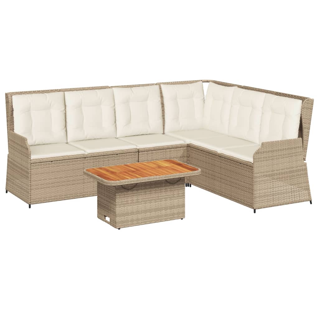 5-tlg. Garten-Lounge-Set mit Kissen Beige Poly Rattan