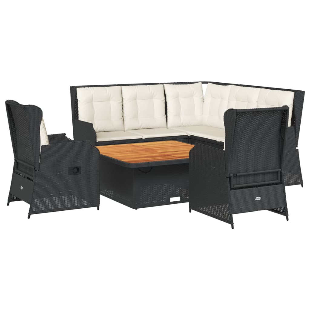 6-tlg. Garten-Lounge-Set mit Kissen Schwarz Poly Rattan