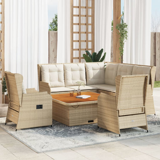 6-tlg. Garten-Lounge-Set mit Kissen Beige Poly Rattan